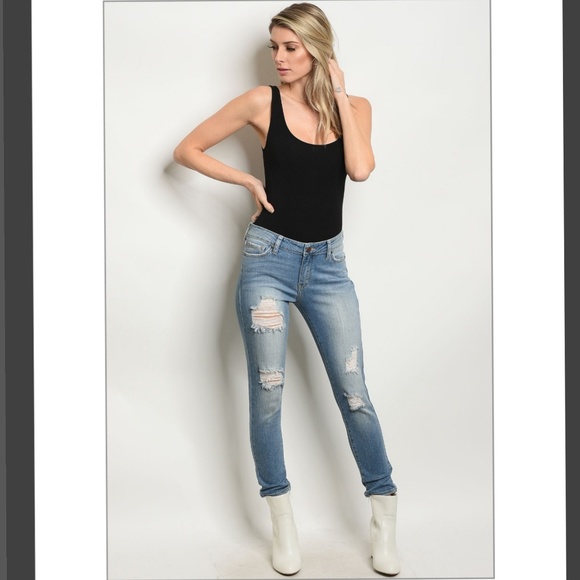 DENIM BLUE distressed jeans  - Picture 3 of 5